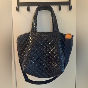 MZ WALLACE Glossy Black Vinyl Quilted Tote with Removable Strap
